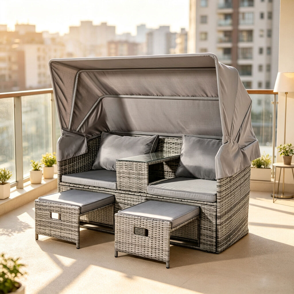 2-Seater PE Rattan Outdoor Daybed with Canopy 3 场景图 1