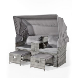 2-Seater PE Rattan Outdoor Daybed with Canopy - front view