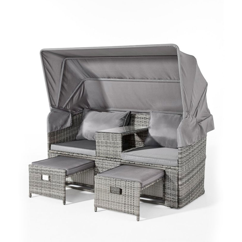2-Seater PE Rattan Outdoor Daybed with Canopy - front view
