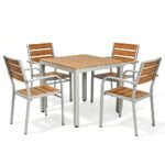 5-Piece Iron Frame Plastic-Wood Outdoor Dining Set - front view