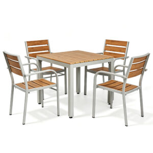 5-Piece Iron Frame Plastic-Wood Outdoor Dining Set - front view